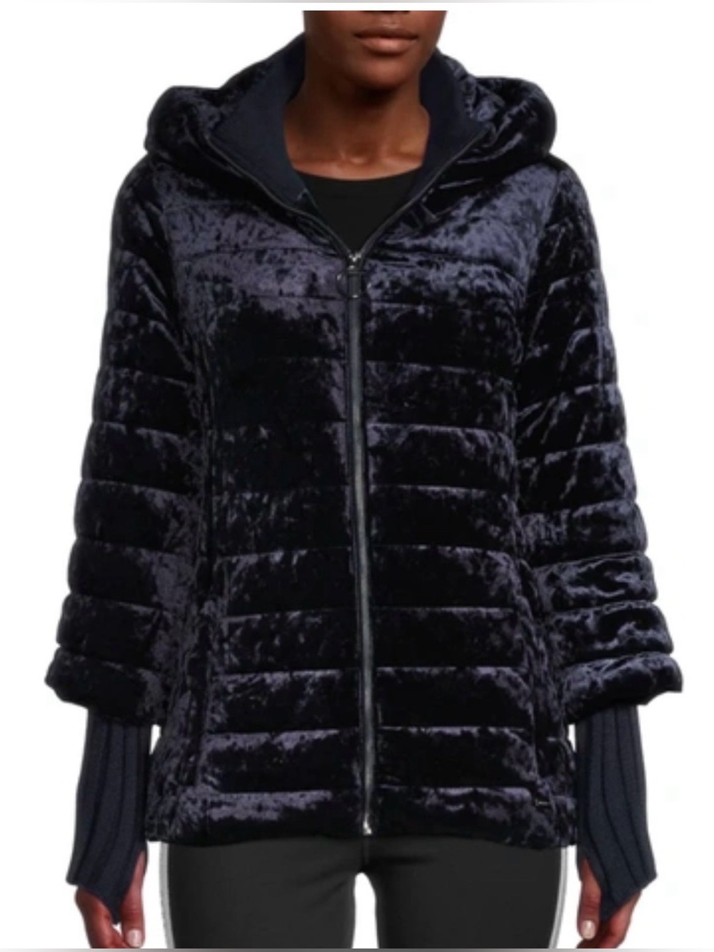 DKNY Heavyweight Crushed Velvet Down Puffer Jacket